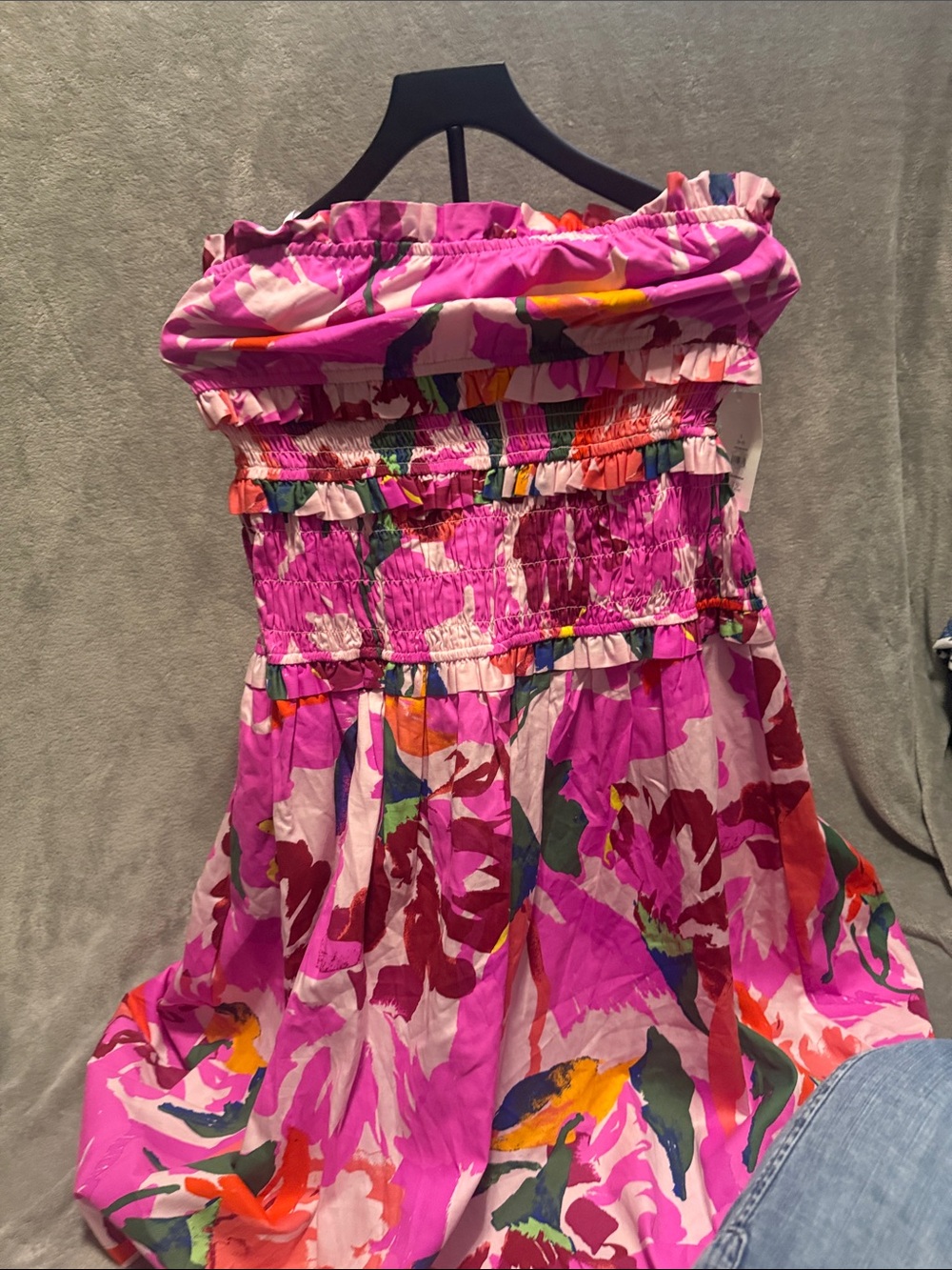 Floral Strapless Midi Dress in Bright Pink